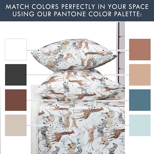 Where The Polka Dots Roam Safari Animals Full Bedsheet Set for Kids - Jungle Adventure Bedding for Explorers, Includes Fitted Sheet, Flat Sheet and Pillowcases - Wildlife Wonders Decor for Boys Room Where The Polka Dots Roam
