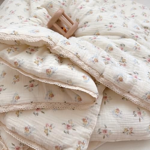 BuLuTu Muslin Nursery Blanket for Toddlers Girls Boys Baby Quilt Soft Cotton Toddler Blanket Crib Quilt for All Seasons, Lightweight Breathable, Washable, Azalea Pattern, 47x59 Inches BuLuTu