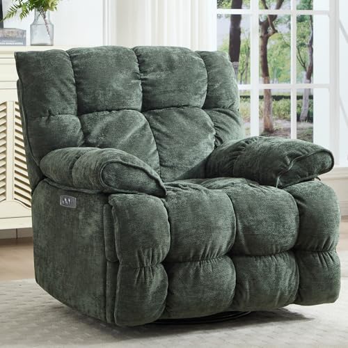 Pationate Oversized Recliner Chair, Overstuffed Swivel Rocker with Extra Wide Seat & Breathable Fabric for Living Room (Power, Green)