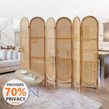 Asnefeli 6 Panels Room Divider, Foldable Wooden Room Divider, Individual Privacy Screen Made of Hand-Woven Rattan, Portable Wall Divider for Home Office Bedroom Bathroom Dressing Room (Natural) Asnefeli