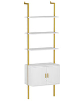 Yusong 73" Tall Bookshelf with Cabinet, Industrial Ladder Wall Mount Shelf Bookcase with Wood and Metal Frame, Plant Shelf Wall Storage Display for Living Room Bedroom, White Gold Yusong