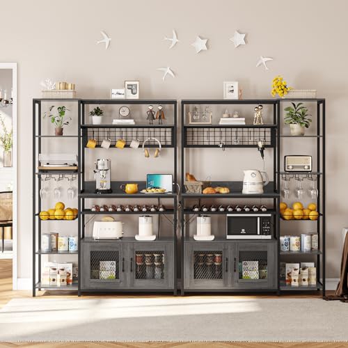 UPOSOJA 47.2in Grey Bakers Rack with Power Outlet and Ample Storage Solutions UPOSOJA
