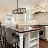 Farmhouse Chandelier for Dining Room, 5-Light Rectangular Chandelier, Wood Kitchen Island Lighting, 31.5'' L RUZINIU