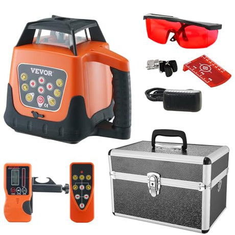 VEVOR Rotary Laser Level 1650ft,360 Degree Self Leveling Red Cross Line Laser,5 Rotation Speeds&4 Scanning Angles Adjustment,IP66 Waterproof Remote Control Manual Self-leveling Mode,Battery Included VEVOR