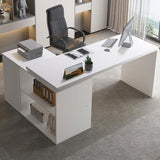 HSH White L-Shaped Computer Desk with 3 Drawers and 2 Shelves, Reversible Home Office Corner Desk for Writing Study Work Executive, 55 Inch Bedroom Wood Table Workstation Desk with Storage Cabinet HSH