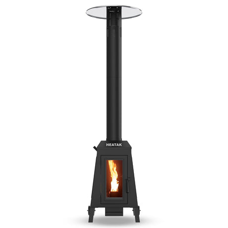 HEATAK 75,000 BTU Outdoor Patio Heaters, Wood Pellet Heater Outdoor with Wheels, Pellet Heaters for Outdoor Use, Home, Gardens & Commercial - Black HEATAK