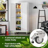 Tokawa 71’’H Metal Garage Storage Cabinet with Wheels, Metal Storage Cabinet with Louvered Doors, Rolling Tool Cabinet with Adjustable Shelves, Large Utility Cabinet for Office,Garage,Kitchen（White） Tokawa
