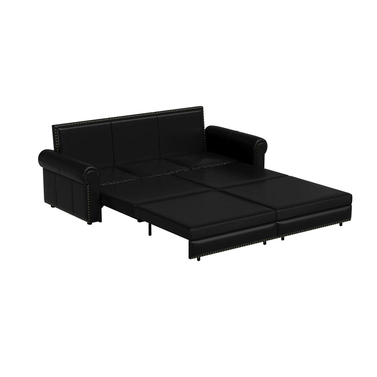 LuxyHoom 93.7" King Size Sleeper Sofa Bed, Pull Out Sofa Bed, Faux Leather Upholstery, 3 in 1 Convertible Sleeper Couch, Chaise Lounge, Retro Recliner for Living Room, Office, Apartment, Black LuxyHoom
