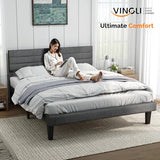 VINGLI Full Bed Frame with Headboard,Upholstered Platform Bed with Adjustable Headboard,Heavy Duty Slats Support,Mid Century Modern,Noise Free, No Box Spring Needed, Dark Gray VINGLI
