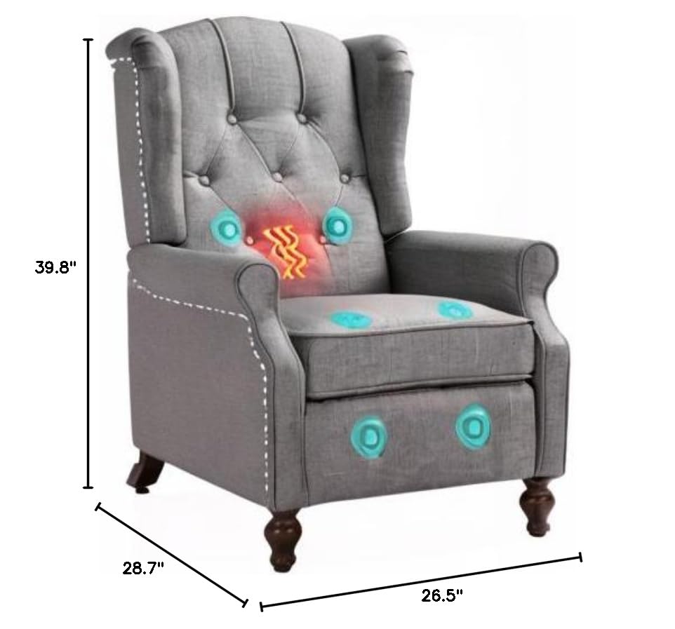 SAMERY Wingback Recliner Chair with Massage and Heat- Accent Chair Push Back Chair for Living Room Bedroom, Tufted Comfy Reclining Arm Chair Sofa, Reading, Napping SAMERY