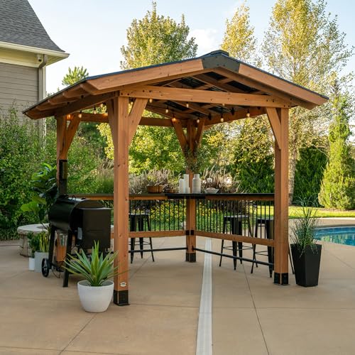 Backyard Discovery Granada Grill Gazebo Pavilion w/Outdoor Bar, 80" Grill Space, Hard Top Steel Metal Roof, Wind Resistant - 100 mph, Supports 4,700 Backyard Discovery