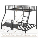 Metal Bunk Bed Twin Over Full Size, Heavy Duty Bunk Bedframe with Safety Guard & Ladder, Space-Saving, No Box Spring Needed, BunkBed Frame for Aldults Dorm Bedroom Guest Room (Black, Twin Over Full) OUEEEDD
