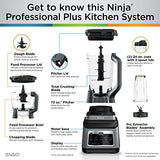 Ninja BN801 Professional Plus Kitchen System, 1400 WP, 5 Functions for Smoothies, Chopping, Dough & More with Auto IQ, 72-oz.* Blender Pitcher, 64-oz. Processor Bowl, (2) 24-oz. To-Go Cups, Grey Ninja