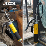 UTOOL Grease Gun, 8000 PSI Heavy Duty Pistol Grip Grease Gun Kit with 14 oz Capacity, 18 Inch Resin Flex Hose, 1 Patented Double Handle Coupler, 1 Basic Coupler UTOOL