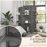 HOMCOM Room Divider, 4 Panel 67" Tall Wood Privacy Screen with 3 Display Shelves, and Folding Storage for Bedroom or Home Office, Gray HOMCOM