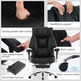 EXCEBET Big and Tall Office Chair with Footrest, PU Leather High Back Executive Office Chair 400lbs, Ergonomic Computer Chairs Lumbar Support for Heavy People (All Black) EXCEBET