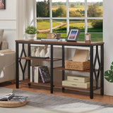 HOMBAZAAR Console Sofa Table, Rustic Entryway Table with Metal Frame and Open Shelves, Industrial Hallway Table with 3 Tier for Entry, Living Room, Foyer,Brown,47 inch HOMBAZAAR
