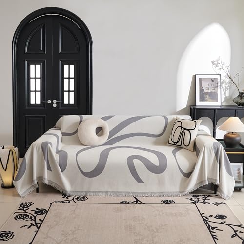 MYSKY HOME Boho Couch Cover Super Soft Couch Covers for 2-3 Cushion Couch Sofa, Modern Grey Jacquard Sofa Slipcover Loveseat Futon Cover, Couch Covers for Sectional Sofa, 71" x 118", Grey Curve MYSKY HOME