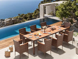 Devoko Outdoor Patio Dining Sets 9 Pieces Wicker Outdoor Dining Table and Chairs Set with Acacia Wood Table Top and Widened Armrests for Backyard, Garden, Deck (Brown) Devoko