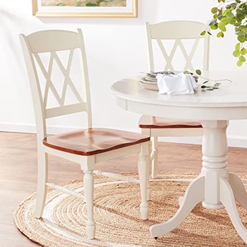 Home Styles Monarch Double X-back White and Oak Dining Chairs, with Solid Hardwood Construction, Turned Legs, and Distressed Oak Finish, Set of Two homestyles