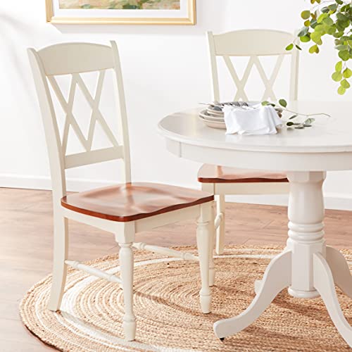 Home Styles Monarch Double X-back White and Oak Dining Chairs, with Solid Hardwood Construction, Turned Legs, and Distressed Oak Finish, Set of Two - WoodArtSupply