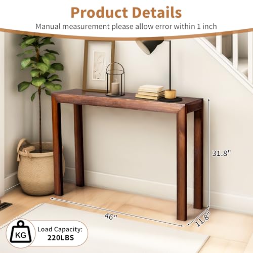 VINGLI 46" Console Table for entryway, Solid Wood Entryway Table, Narrow Sofa Table Behind Couch, for Living Room, Hallway, Bedroom, Entrance, Walnut VINGLI