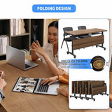 Folding Conference Room Tables,55" Flip Top Seminar Conference Tables,Foldable Meeting Table with Silent Wheels,Office Rolling Modular Meeting Room Table Mobile Training Tables (Walnut, 4 pack) Vlemkk