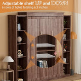 BEQAI Queen Murphy Bed with Storage Bookcase & 4 Adjustable Shelves,Foldable Space-Saving Queen Wood Wall Bedframe with Metal Legs,Hidden Bedframe for Guest Room,Study,Home,Office,Bedroom,Walnut Color BEQAI