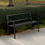 AVAWING Outdoor Bench, 2-Person Garden Benches for Outside, Metal Frame Patio Seating with Floral Pattern Backrest, Armrests for Lawn, Park, Porch, Entryway, Black AVAWING