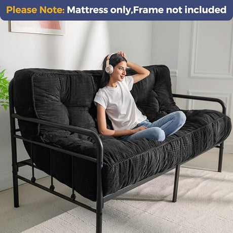 MAXYOYO 8" Futon Mattress Queen Size, Ultra Thick Futons Sofa Couch Bed Tufted Sleeper Sofa Bed, Floor Mattress for Adults, Shredded Foam Filling (Frame Not Included), Black MAXYOYO