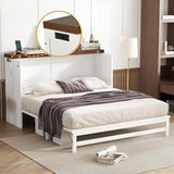 DaiNNCN Cabinet Murphy Bed with Storage Drawer and Charging Station,Cube Foldable Platform Bed,Space-Saving for Living Room,No Box Spring Needed,Queen Size,White+Walnut DaiNNCN