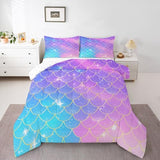 Feelyou Mermaid Scales Comforter Fish Scales Print Comforter Set for Girls Ocean Marine Themed Nature Bedding Set Purple Blue Room Decor Twin Size Duvet Set 2Pcs Boys Feelyou