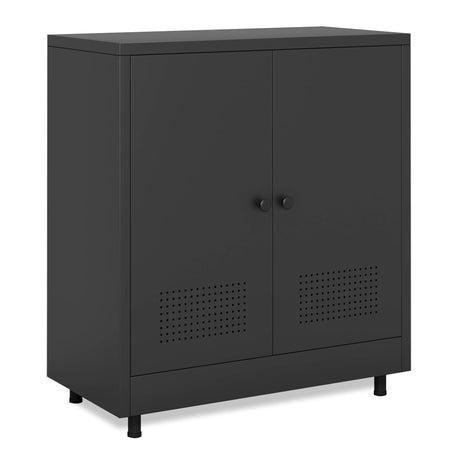 JINKUR Metal Storage Cabinet with 2 Doors and Adjustable Shelf, Steel Accent Sideboard Buffet Cabinet for Home, Office, Garage, Entryway, Living Room, Kitchen Pantry and Dining Room (Black) JINKUR
