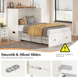 AMERLIFE Twin Murphy Bed Cabinet with Charging Station and Storage Drawer, Farmhouse Foldable Platform Bed for Home Office, Apartment, Small Spaces, Distressed White AMERLIFE