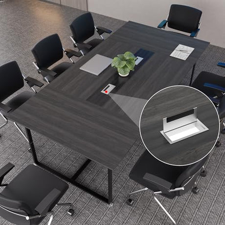 Zethvax 8FT Conference Table,Conference Room Table with Grommet,Stable Structure,Adjustable Foot Pads,Large Seminar Table for Office Meeting 94.4 L x 47.2 W x30.7 H (Gray) Zethvax