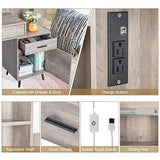 VINGLI Vanity Desk with Sliding Mirror & Lights & Charging Station & Drawers & Shelves & Door, Farmhouse Modern Makeup Vanity Set with Stool (Rustic Gray, 39'' x 16'' x 63'', Bench Included) VINGLI