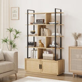 GAOMON 5-Tier Burlywood Industrial Bookshelf with Storage Cabinet and Open Display Shelves GAOMON