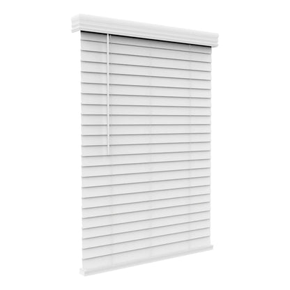 ARLO BLINDS Faux Wood Blinds with Crown Valance - 38.5" W x 60" H, White Cordless 2 Inch Horizontal Blinds - for Bedroom, Bathroom, Living Room, Glass Door Interior Windows - WoodArtSupply