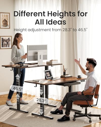 FEZIBO Electric Standing Desk with Drawers, 55 x 28 Inch Height Adjustable Desk with 3 Memory Presets, Sit Stand Up Desks for Home Office, Rustic Brown FEZIBO