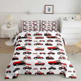 Erosebridal Red Tractor Comforter Set Twin Size Heavy Equipment Truck Down Comforter Kids Boys Girls Teens Harvester Tractor Bedding Set Construction Excavator Farm Equipment Quilt Set Erosebridal