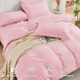 HYMOKEGE Pink Queen Comforter Set Seersucker 7 Pieces, All Season Luxury Bed in a Bag for Bedroom, Bedding Set with Comforters, Sheets, Pillowcases & Shams HYMOKEGE
