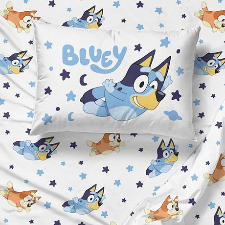 Jay Franco Bluey & Bingo Twin Comforter Set - 5 Piece Bed Set Includes Sheet Set & Pillow Covers - Super Soft Clouds & Stars Kids Bedding Jay Franco