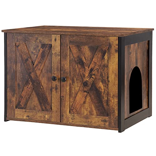 DWANTON Litter Box Enclosure, Cat Litter Box Furniture Hidden, Reversible Entrance Can Be on Left or Right Side, Wooden Cat Washroom Indoor, Fit Most of Litter Box, Rustic Brown, 27.6 Inches Dwanton