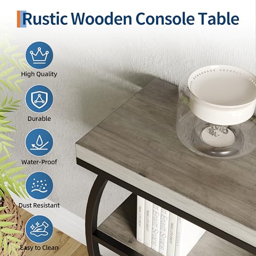 GAOMON 39 in Farmhouse Console Table for Entryway, 4 Tier Rustic Hallway Table with Storage & Semi-Circular Metal Frame, Narrow Foyer Furniture for Living Room, Apartment, Behind Sofa, Grey GAOMON