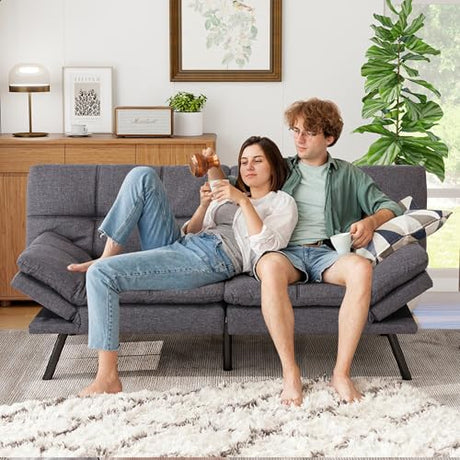 MUUEGM 71" Futon Sofa Bed, Comfortable Memory Foam Futons Sofa with Adjustable Backrest & Armrests, Convertible Loveseat Futon Bed for Compact Living Room, Apartment, Office, Medium Grey MUUEGM
