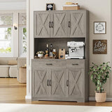 HOSTACK 71" Pantry Cabinet with Charging Station, Tall Kitchen Pantry Storage Cabinet with Microwave Stand, Farmhouse Kitchen Hutch with Storage Drawers for Living Room, Dining Room, Ash Grey HOSTACK