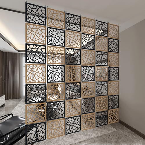 Hanging Room Divider Panel, Hanging Wall Divider Room Partition 24 Pieces Wood-Plastic Panel Screen Home Office Decoration(Black) MHTRFG