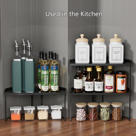 SHBaizoy Stackable Metal Kitchen Corner Cabinet Organizer,Kitchen Corner Shelf with Non-Slip Mat,Bathroom Corner Organizer,Storage Shelf rv Must Haves for Cabinet/Bathroom/Countertops/Utensils SHBaizoy