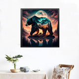 Ekuxom Forest Bear Diamond Art Kits for Adults, DIY Animal Diamond Art Kits, Moon Round Full Drill Animal Diamond Painting Kits for Adults Gem Art Wall Decor Gifts 14x14 inch Ekuxom
