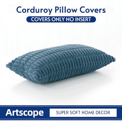 OTOSTAR Corduroy Decorative Throw Pillow Covers 16x24 Inch Super Soft Boho Striped Rectangle Pillow Covers Case Modern Cushion Covers for Sofa Couch Bedroom Car Decor Teal OTOSTAR